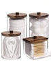 4 Packs Qtip Cosmetic Containers, 10/7 Ounce Round Cosmetic Cleaning Swab Dispenser, Medicine Bottle With Bamboo Lid For Organization And Storage (Brown),For Holiday Beach, Bathroom Collection, Bedroom Collection, Large Capacity